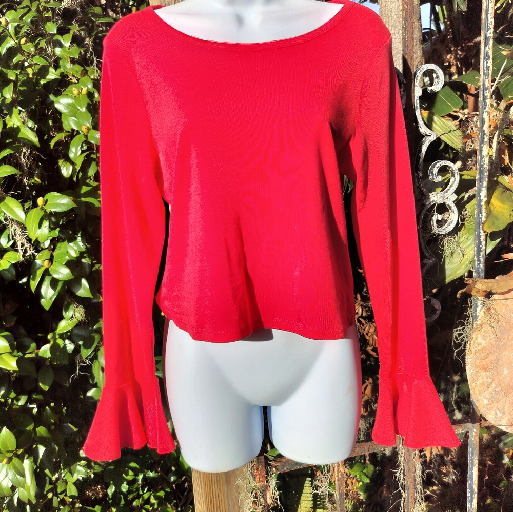 Anthropologie new lipstick red flared sleeve t-shirt medium